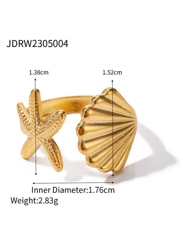 New beach style ocean element shell starfish ring - Golden / FREESIZE