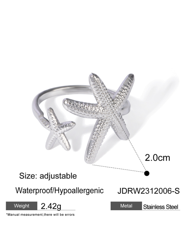 New beach style ocean element shell starfish ring - Silver / FREESIZE