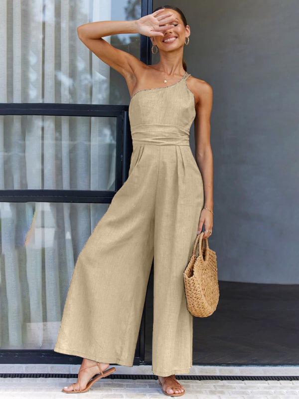 New casual comfortable and refreshing sleeveless waistless backless loose wide-leg jumpsuit