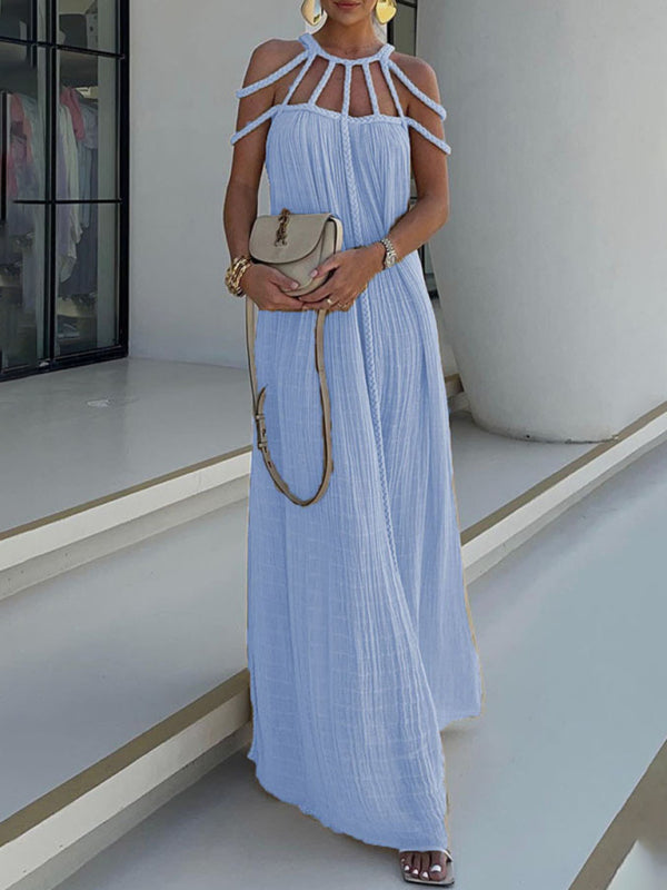 New casual drawstring holiday loose fashion dress - Clear blue / FREESIZE