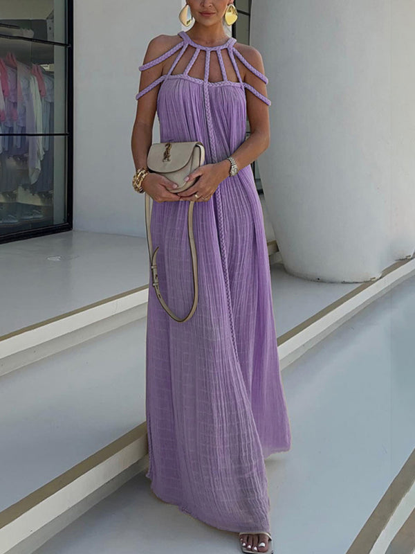 New casual drawstring holiday loose fashion dress - Purple / FREESIZE