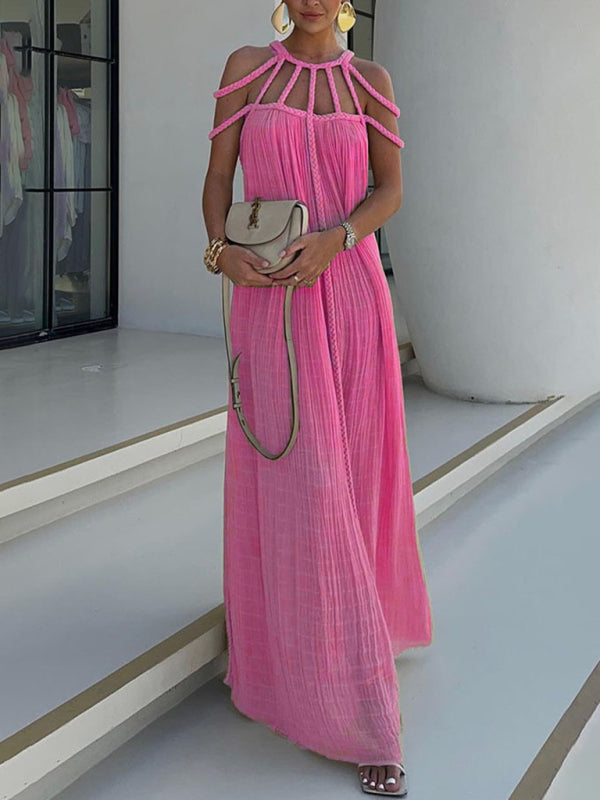 New casual drawstring holiday loose fashion dress - Rose / FREESIZE