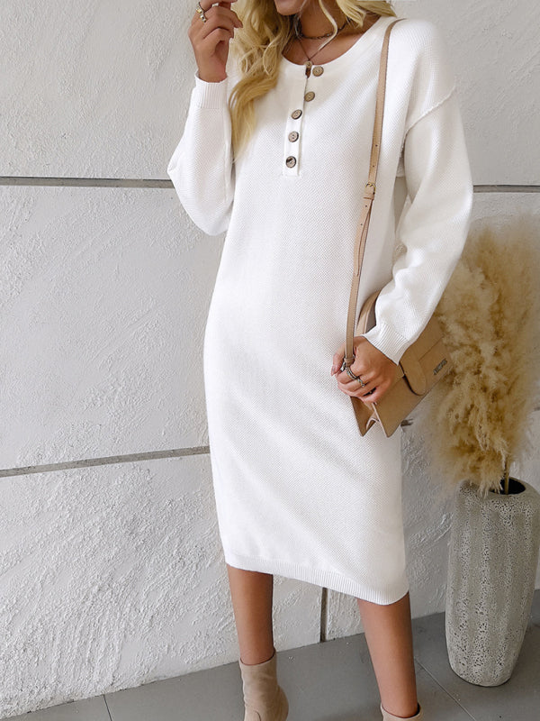 New casual round neck sweater dress - Closther