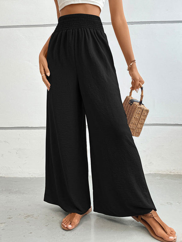 New casual solid color flared wide-leg pants - Black / S