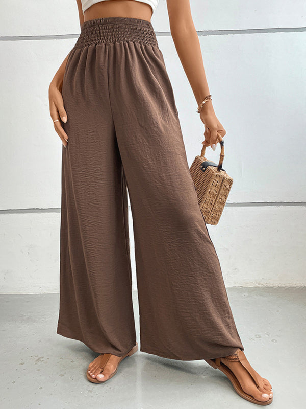 New casual solid color flared wide-leg pants - Brown / S