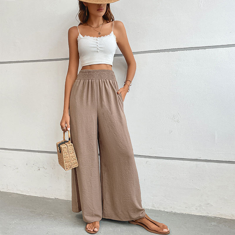 New casual solid color flared wide-leg pants - Khaki / S