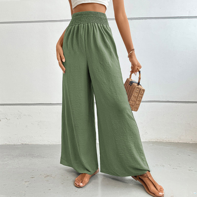 New casual solid color flared wide-leg pants - Mint Green / S
