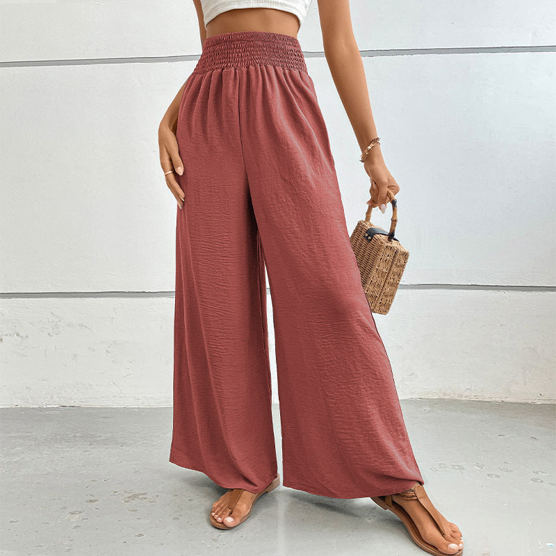 New casual solid color flared wide-leg pants - Red / S