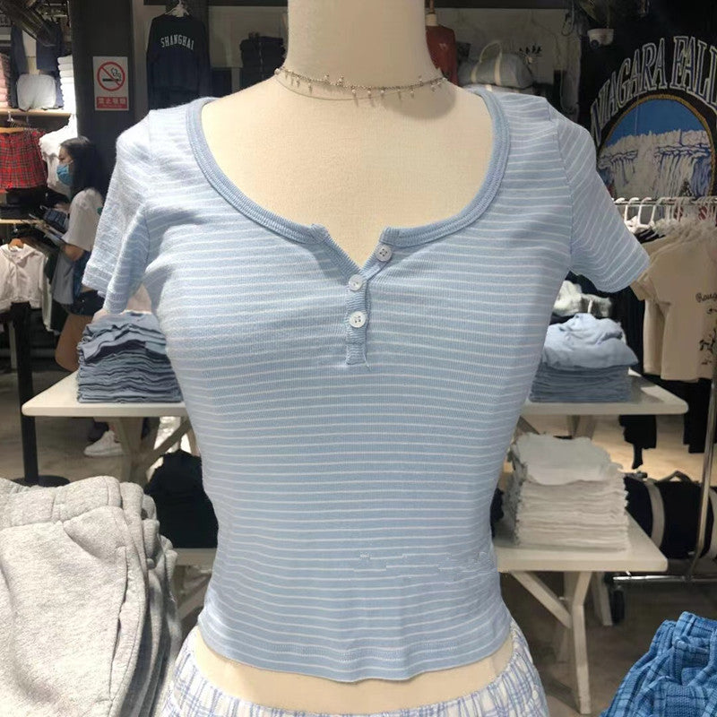 New chic self-designed dropped shoulder knit top - Blue / FREESIZE
