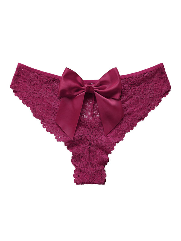 New Christmas outfit sexy bow breathable lace low waist panties - Purple / S