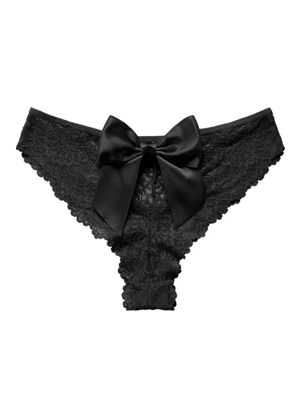 New Christmas outfit sexy bow breathable lace low waist panties - Black / S