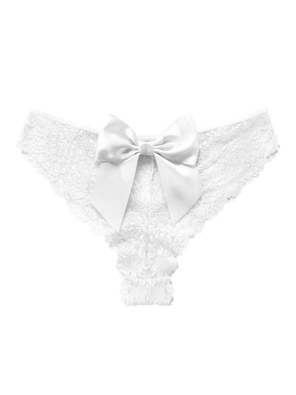 New Christmas outfit sexy bow breathable lace low waist panties - White / S