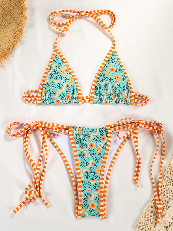 New contrast color print strappy sexy bikini - Pattern3 / S