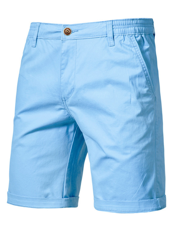 New cotton casual shorts men’s straight slim fit shorts large size solid color men’s clothing - Clear blue / 30