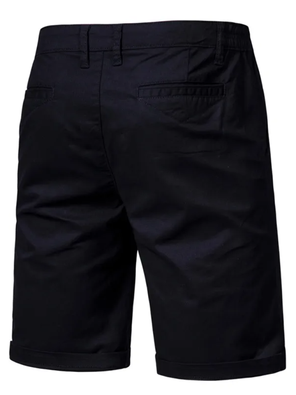 New cotton casual shorts men’s straight slim fit shorts large size solid color men’s clothing - Black / 30
