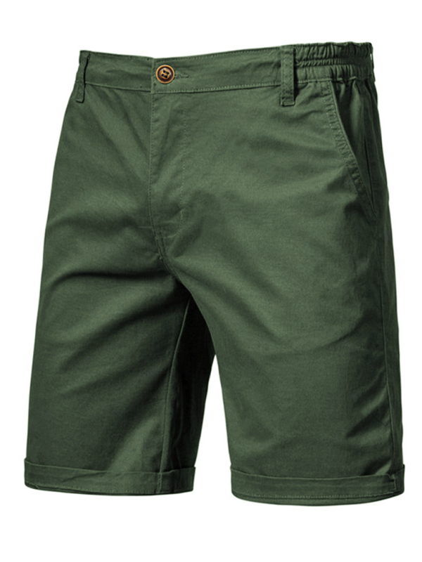 New cotton casual shorts men’s straight slim fit shorts large size solid color men’s clothing - Green / 30