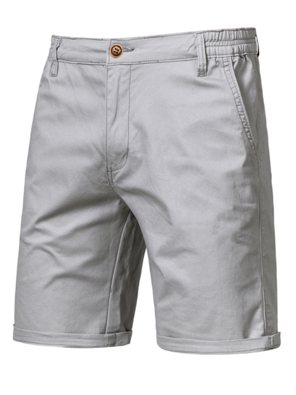 New cotton casual shorts men’s straight slim fit shorts large size solid color men’s clothing - Misty grey / 30