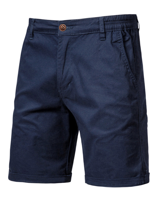 New cotton casual shorts men’s straight slim fit shorts large size solid color men’s clothing - Champlain color / 30