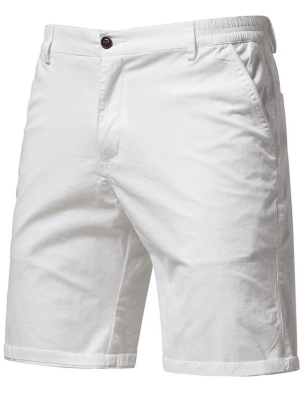 New cotton casual shorts men’s straight slim fit shorts large size solid color men’s clothing - White / 30