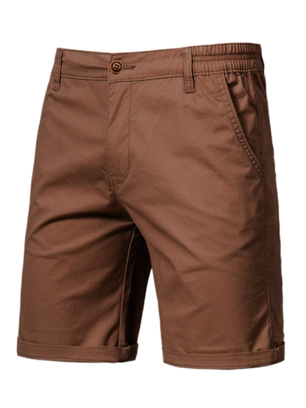 New cotton casual shorts men’s straight slim fit shorts large size solid color men’s clothing - Brown / 30