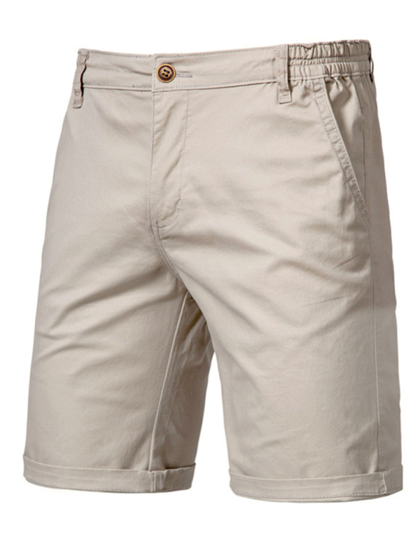 New cotton casual shorts men’s straight slim fit shorts large size solid color men’s clothing - Khaki / 30