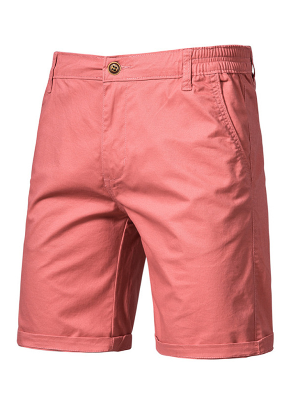New cotton casual shorts men’s straight slim fit shorts large size solid color men’s clothing - Orange / 30