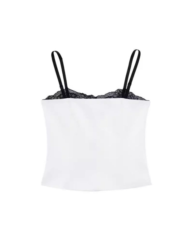 White camisole with black lace trim from New Elegant and Sexy Lace Patchwork Bustier Top