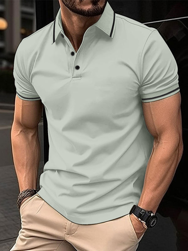 New Fashion Button Ribbed Collar Sports Polo Shirt Lapel Collar Polo Shirt - Grey / S