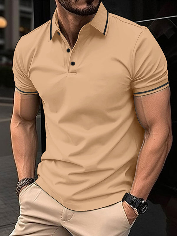 New Fashion Button Ribbed Collar Sports Polo Shirt Lapel Collar Polo Shirt - Yellow / S