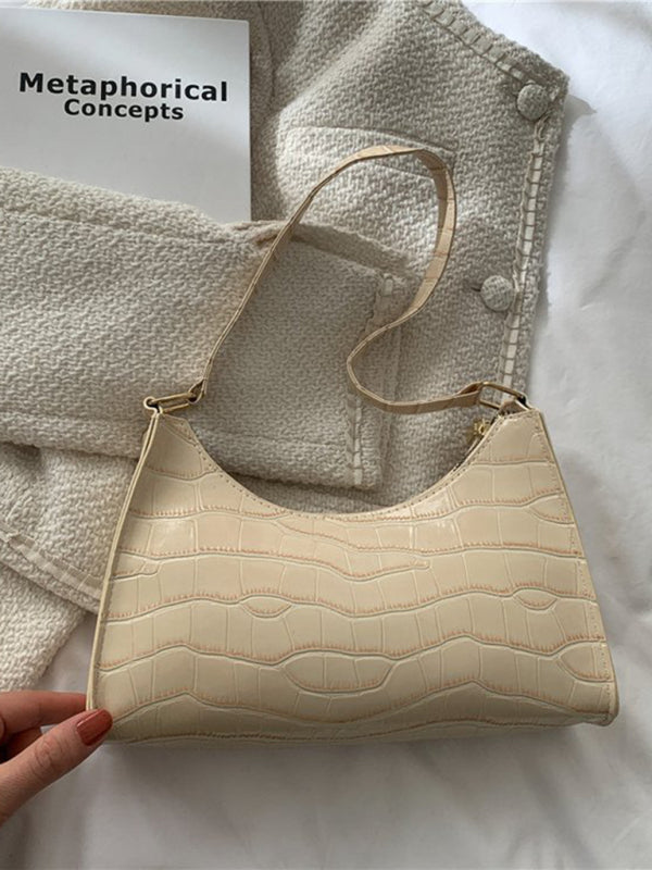 New fashion embossed hand bag temperament stone pattern shoulder bag - Cream / F