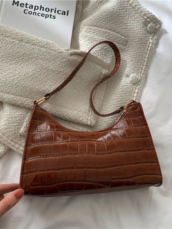 New fashion embossed hand bag temperament stone pattern shoulder bag - Brown / F