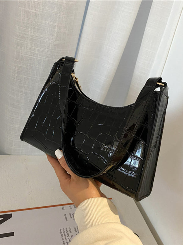 New fashion embossed hand bag temperament stone pattern shoulder bag - Black / F