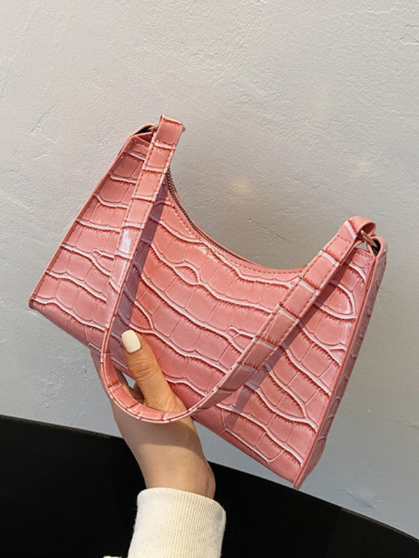 New fashion embossed hand bag temperament stone pattern shoulder bag - Pink / F