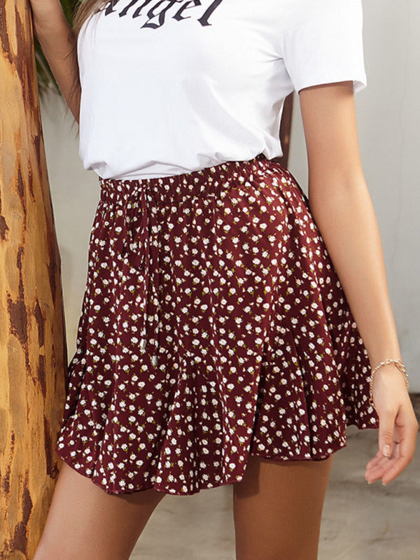 New Fashion Ladies Casual Printed Short Skirt - Wine Red / S