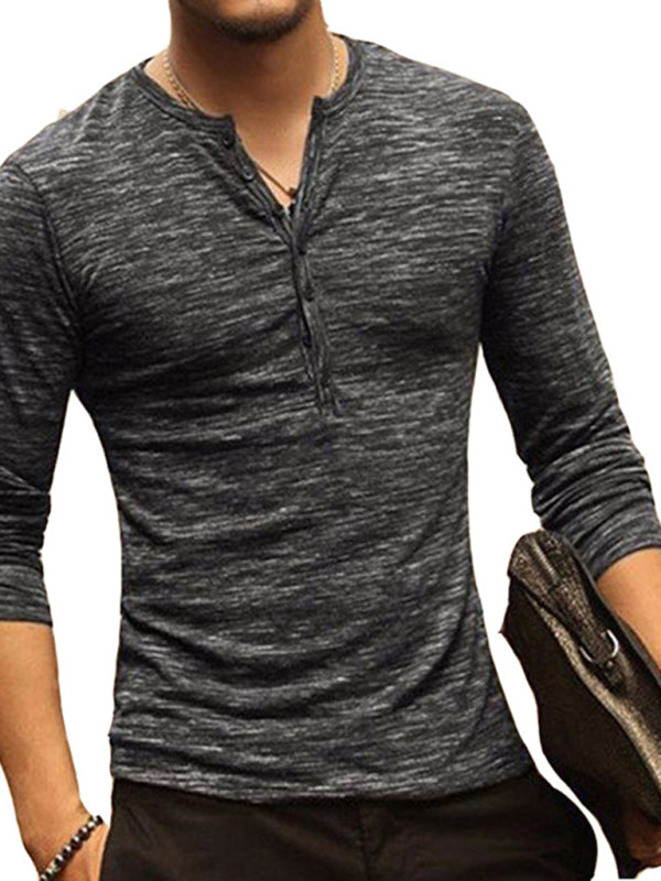 New fashion open placket slub silk men’s long-sleeved T-shirt