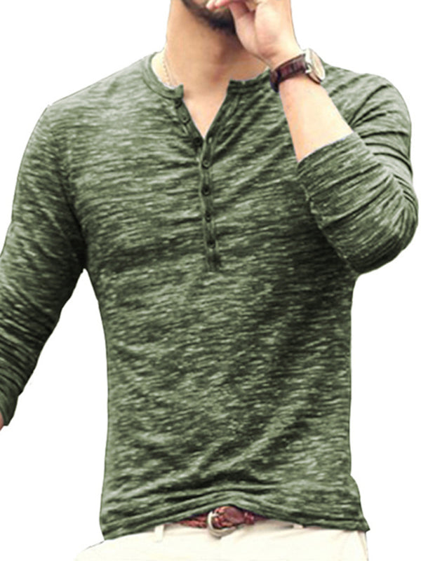 New fashion open placket slub silk men’s long-sleeved T-shirt