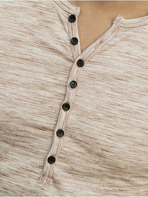 New fashion open placket slub silk men’s long-sleeved T-shirt