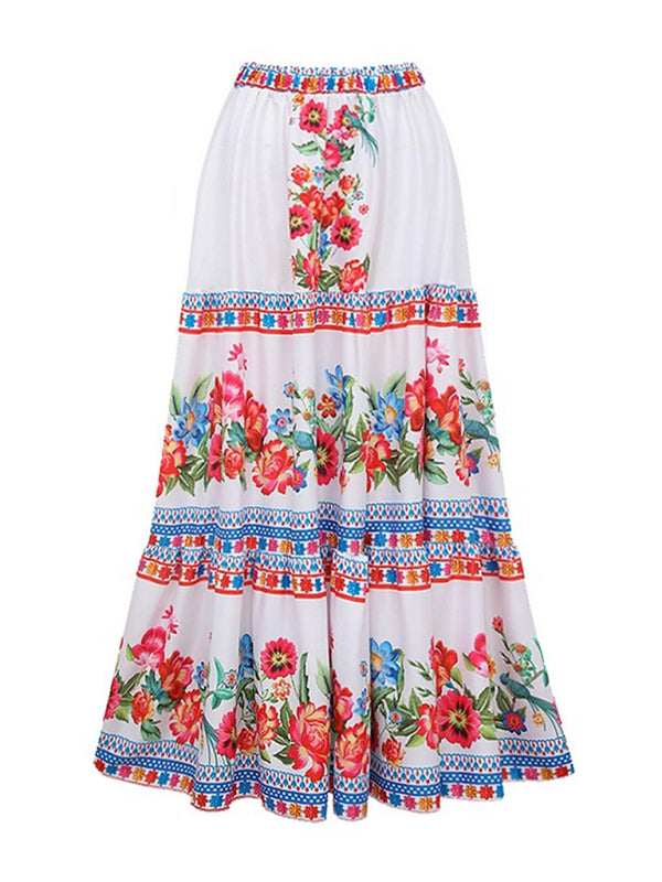 New fashion trend sexy floral print one-piece swimsuit skirt (single piece) - Raw white off white / S