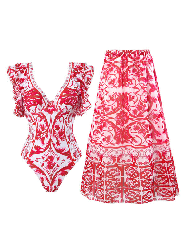 New fashion trend sexy floral print one-piece swimsuit skirt (single piece)