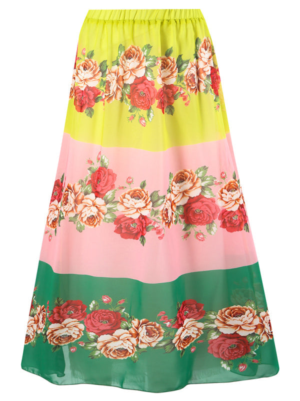 New fashion trend sexy floral print one-piece swimsuit skirt (single piece) - Green / S