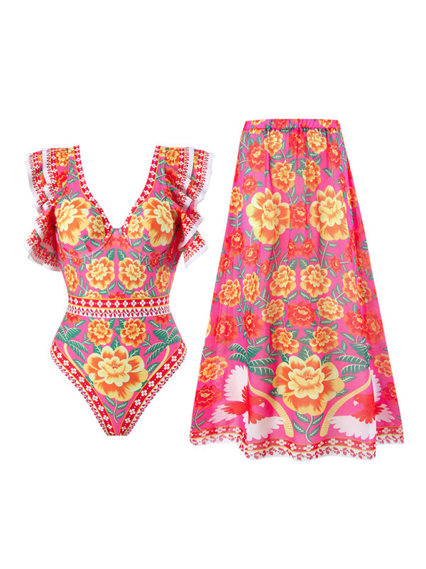 New fashion trend sexy floral print one-piece swimsuit skirt (single piece)