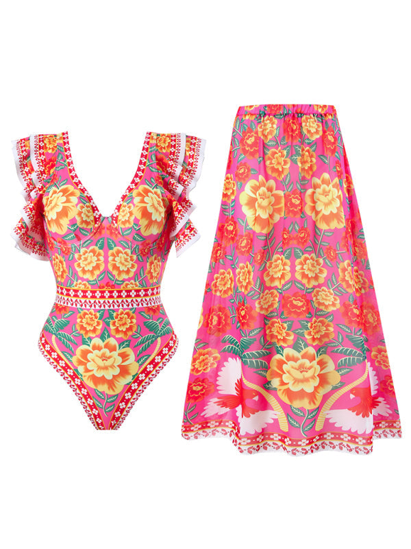 New fashion trend sexy floral print one-piece swimsuit skirt (single piece)