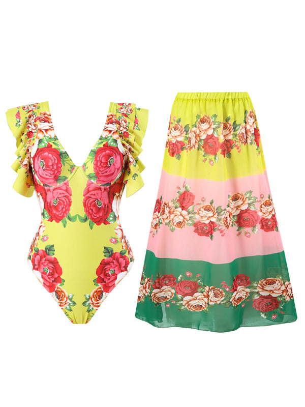 New fashion trend sexy floral print one-piece swimsuit skirt (single piece)