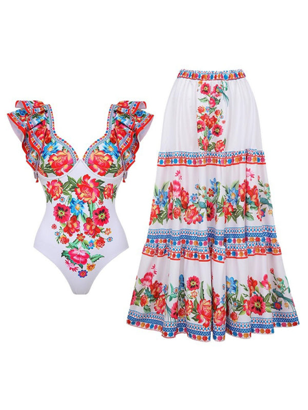 New fashion trend sexy floral print one-piece swimsuit skirt (single piece)