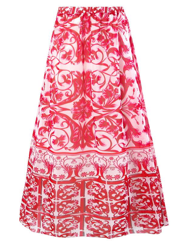 New fashion trend sexy floral print one-piece swimsuit skirt (single piece) - Hot pink / S