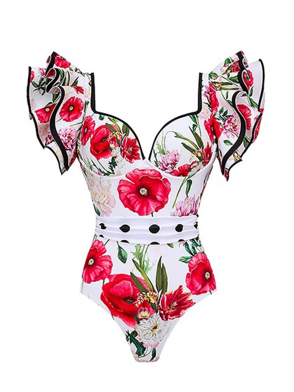 New fashion trend sexy floral print one-piece swimsuit skirt (single piece) - Golden yellow / S