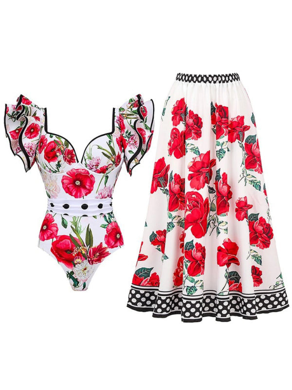 New fashion trend sexy floral print one-piece swimsuit skirt (single piece)