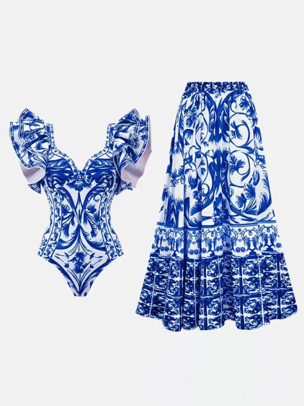 New fashion trend sexy floral print one-piece swimsuit skirt (single piece)