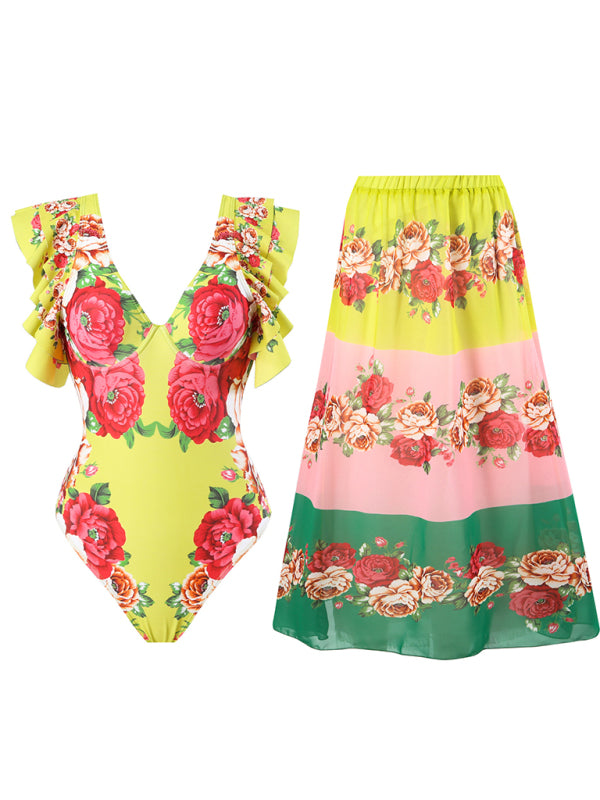 New fashion trend sexy floral print one-piece swimsuit skirt (single piece)
