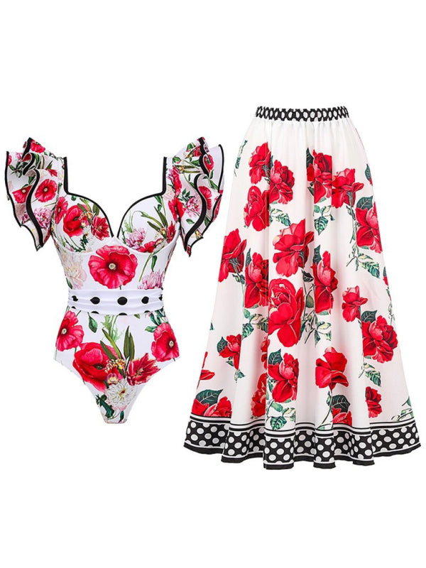 New fashion trend sexy floral print one-piece swimsuit skirt (single piece)